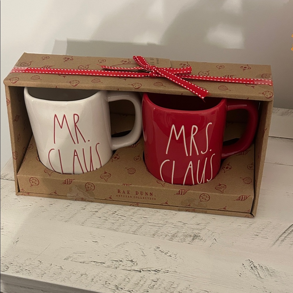Rae Dunn Mr. and Mrs. Claus Mug Set - Festive Red and Classic White
